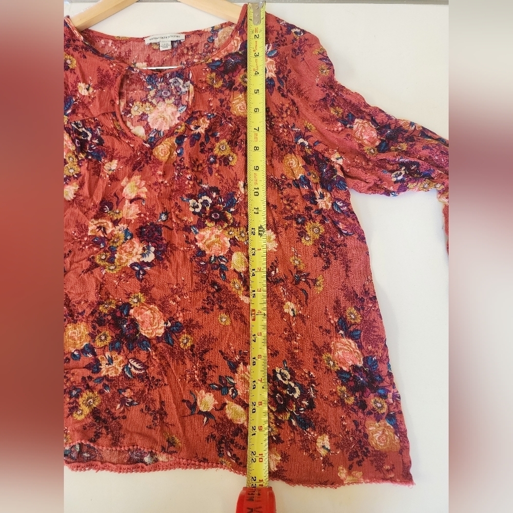 AE Floral 3/4 Sleeve Boho Blouse - Rust & Multicolor - Large - Picture 8 of 13